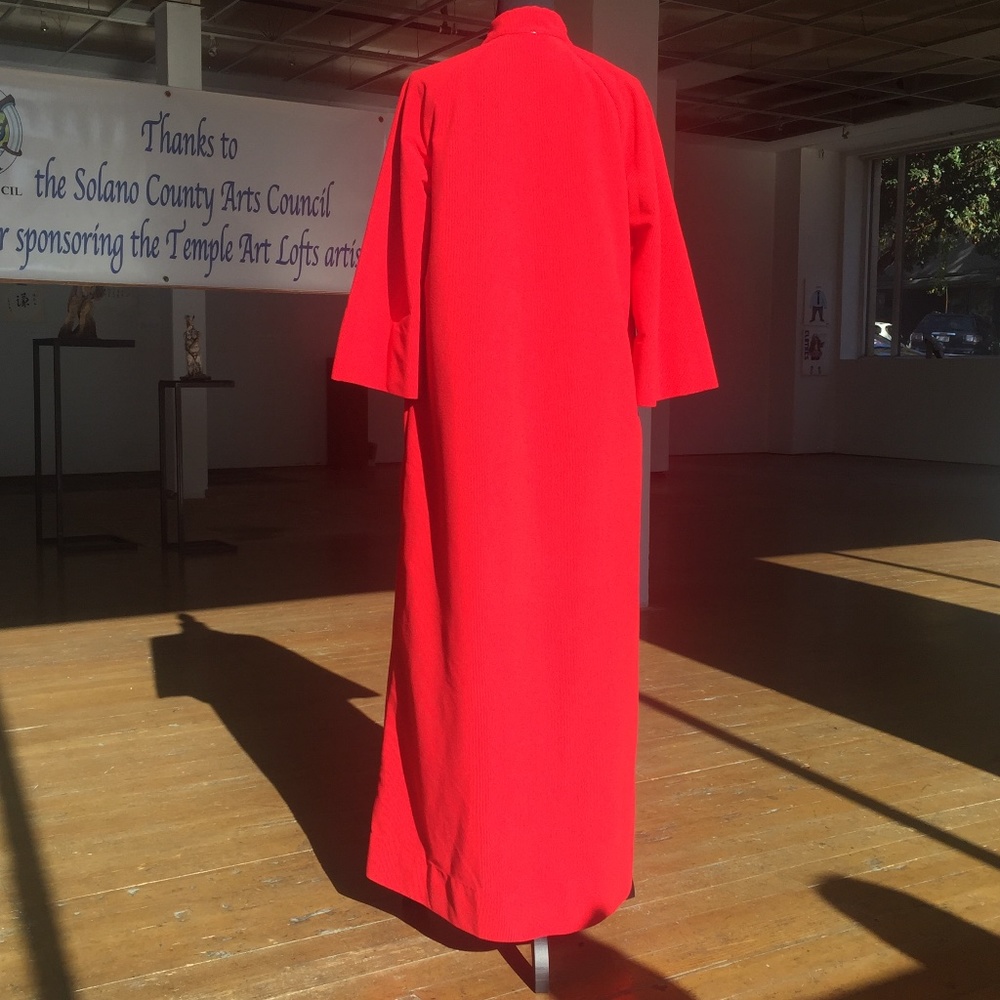 Vivid Bright Red vintage Long HouseCoat - Picture 5 of 8